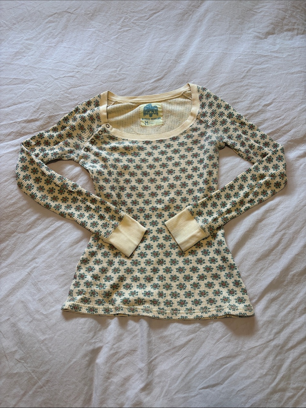 Free People Yellow Long Sleeve Floral Thermal Top